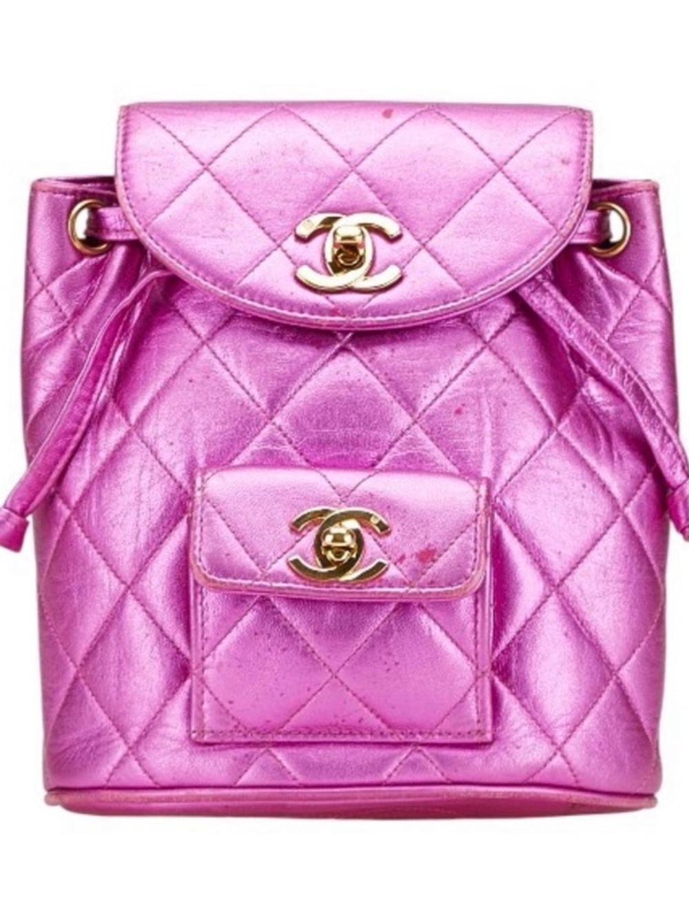 Chanel RARE VINTAGE 1992 Pink Quilted Metallic Duma Backpack GUC
